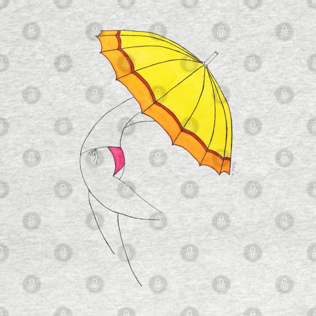 Umbrella Woman n2 by Natasha Kolton - hot pink bikini beach girl simple drawing by natashakolton